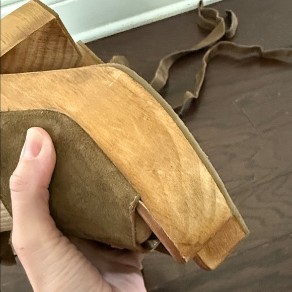 Free People Khaki Suede Lace-Up Platform Sandals - Picture 10 of 14